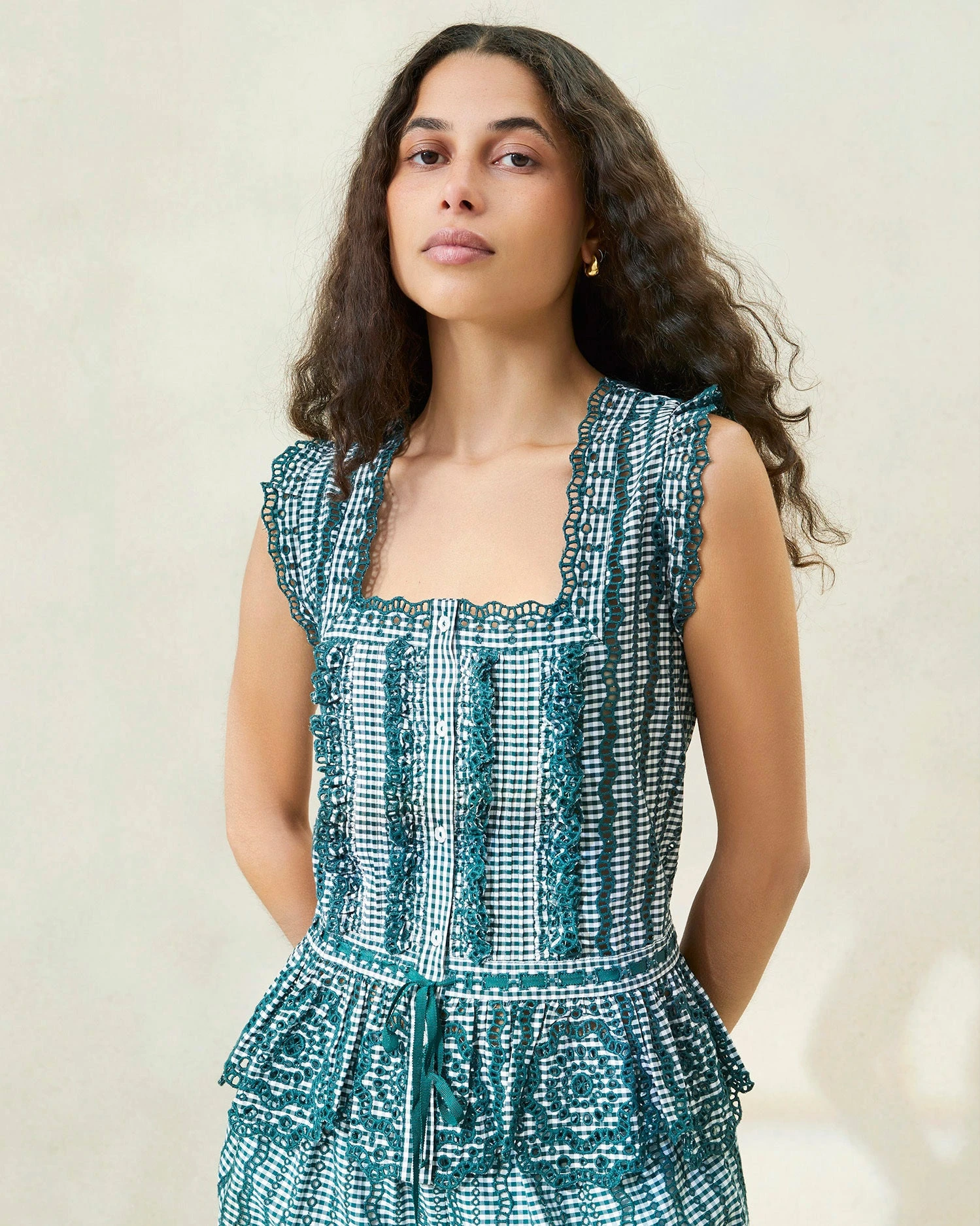 Loeffler Randall Arden Green Gingham Scalloped Blouse 3 Loeffler Randall Arden Green Gingham Scalloped Blouse