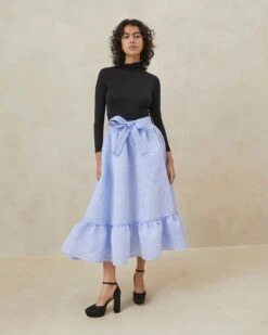 Loeffler Randall Carrie Blue Ruffled Circle Skirt