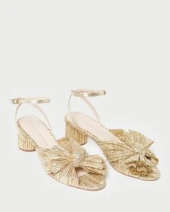Loeffler Randall Dahlia Gold Pleated Bow Heel 10 Loeffler Randall Dahlia Gold Pleated Bow Heel -Loeffler Randall Store DAHLIA PLA GOLD 4 1