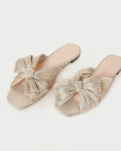 Loeffler Randall Daphne Platinum Pleated Bow Slide 9 Loeffler Randall Daphne Platinum Pleated Bow Slide -Loeffler Randall Store DAPHNE PLA PLTNM 3