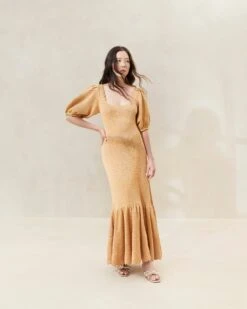 Loeffler Randall Darlene Parchment Crocheted Ruffle-Hem Dress