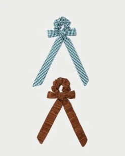 Loeffler Randall Dee Nutmeg/Gingham Bow Scrunchies