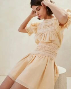 Loeffler Randall Gilles Sand Ecru Smocked Skirt