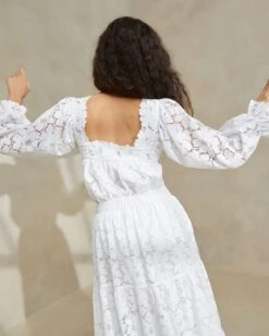 Loeffler Randall Lilibet Cream Square Neck Top -Loeffler Randall Store LILLIBET LACE IVORY 3 1