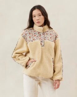 Loeffler Randall Liz Cream Floral Fleece Pullover