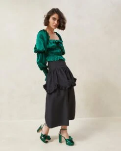 Loeffler Randall Milo Black Scalloped Ruffle Skirt