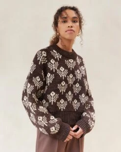 Loeffler Randall Patty Brown/Cream Intarsia Sweater