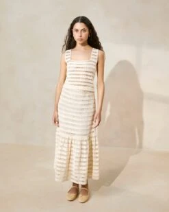 Loeffler Randall Scarlett Natural Crocheted Ruffle-Hem Skirt