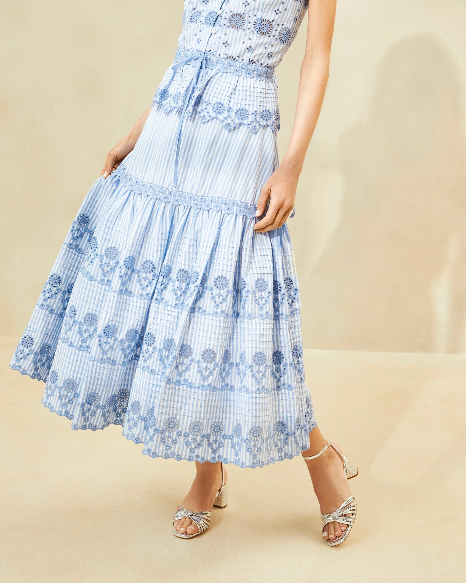 Loeffler Randall Shireen Blue Stripe Broderie Skirt 4 Loeffler Randall Shireen Blue Stripe Broderie Skirt - Image 2