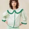 Loeffler Randall Tamar Mint/Pine Crochet-Collar Blouse -Loeffler Randall Store TAMAR CTNC MTPN 013copy