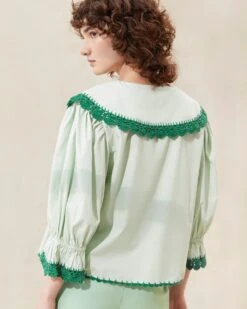 Loeffler Randall Tamar Mint/Pine Crochet-Collar Blouse -Loeffler Randall Store TAMAR CTNC MTPN 065copy