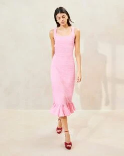 Loeffler Randall Yessica Pink Ruffle-Hem Tank Dress
